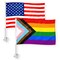 G128 Combo Pack: American USA Car Flag & LGBT Progress Rainbow Pride Car Flag 11x17 In | Both Double Sided Printed 150D Polyester | Flagpole Included | Perfect for Festival Celebrations, Parades